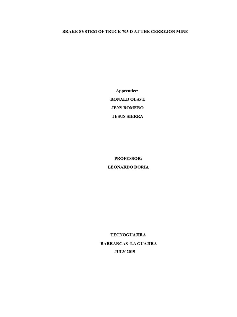 Brake System Overview for CAT 793D Truck | PDF | Valve | Brake