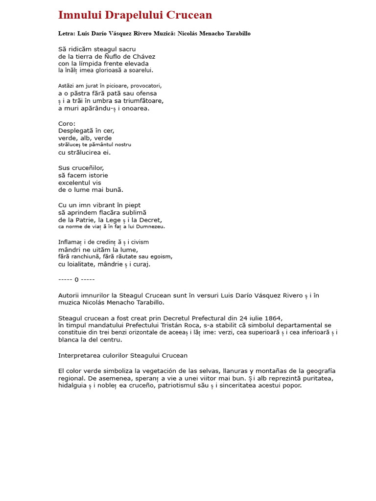 Imnul Steagului Crucean | PDF