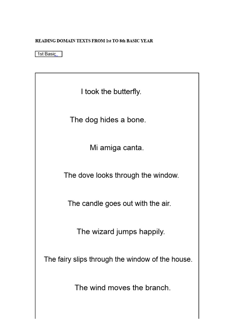 Reading Domain Texts From 1st To 8th Grade Basic Education | PDF ...