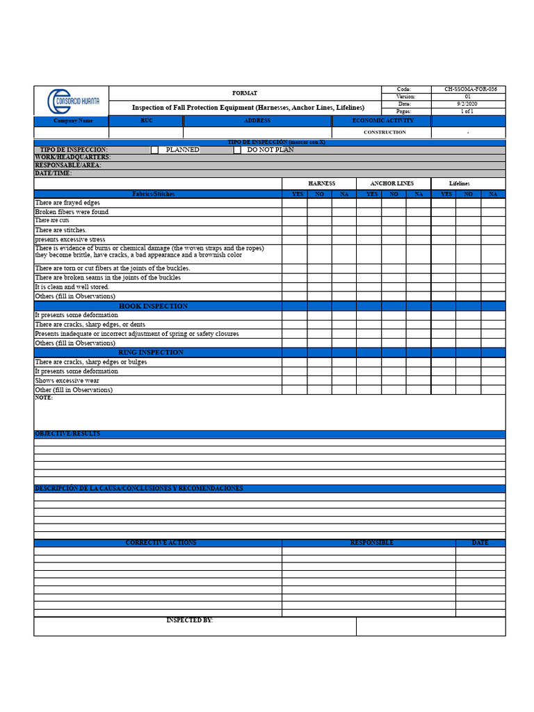 Fall Protection Equipment Inspection Checklist | PDF | Mechanical ...