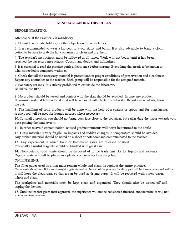 Chemistry Lab Safety and Procedures Guide | PDF | Chemical Reactions ...
