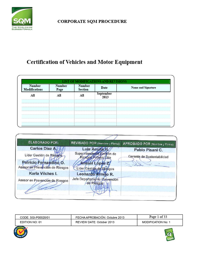 Vehicle and Equipment Certification Procedure | PDF | Truck ...