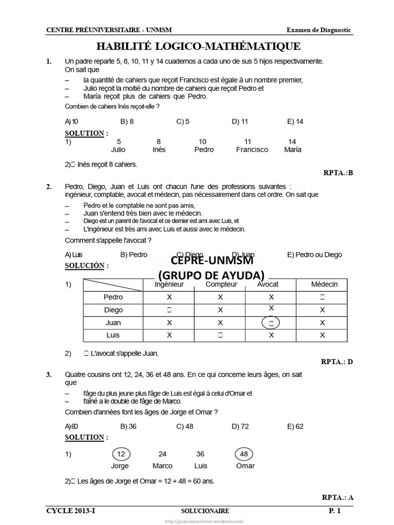 Examen de Diagnostic en Logique Mathématique | PDF | Hatchepsout ...