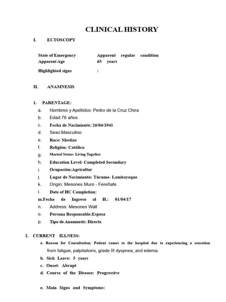 Clinical History of 76-Year-Old Male Patient | PDF | Physical ...
