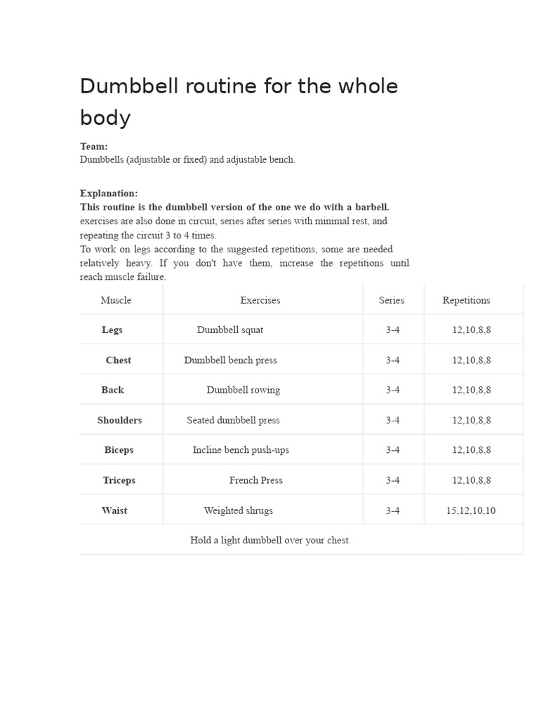 Full Body Dumbbell Workout Routine | PDF | Musculoskeletal System ...