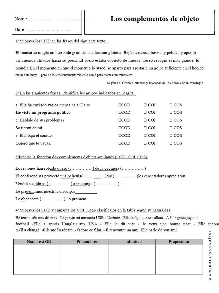 Análisis de Complementos de Objeto | PDF