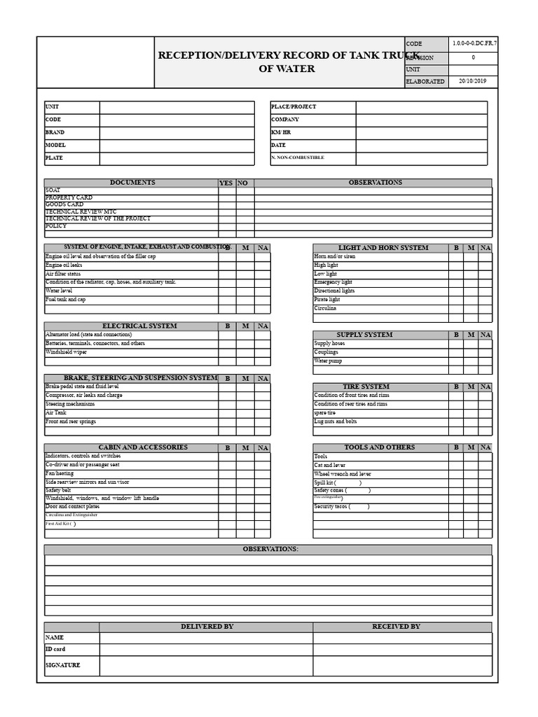 Tank Truck Water Delivery Record | PDF | Truck | Engines