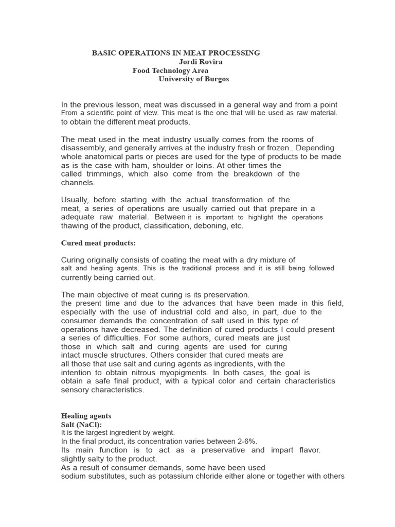 Meat Processing Operations Explained | PDF | Curing (Food Preservation ...