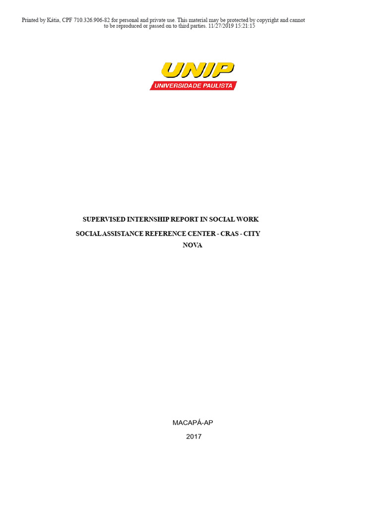 Supervised Internship Report: Social Work | PDF | Social Psychology