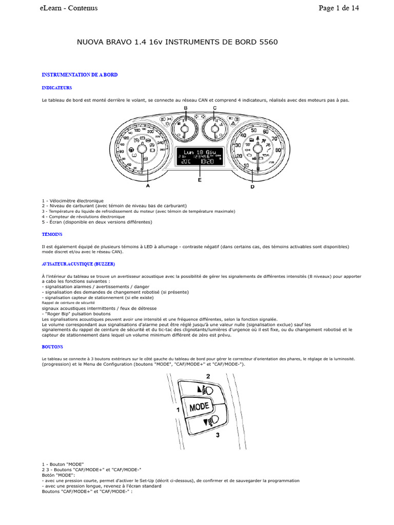 Instruments de bord Nuova Bravo 1.4 16v | PDF | Airbag | Feu de circulation