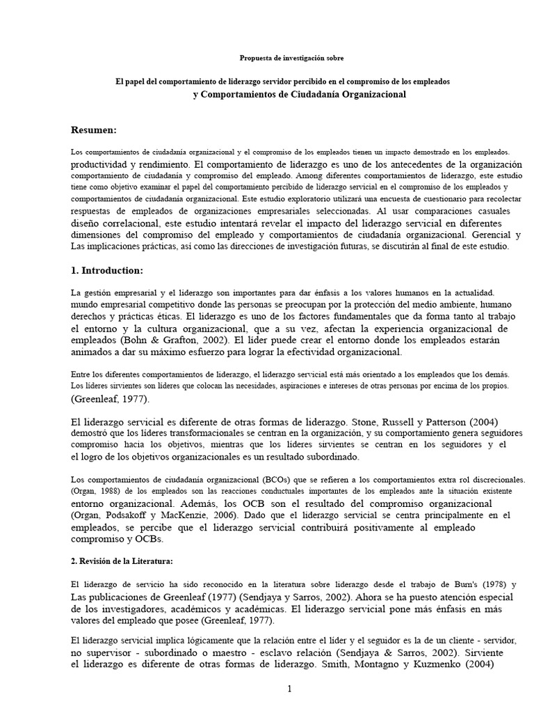Liderazgo Servicial y Compromiso Laboral | PDF | Liderazgo ...