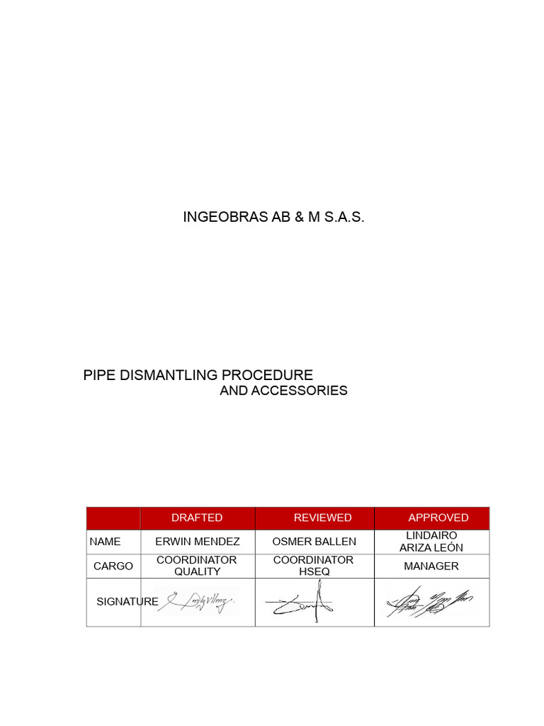 Pipe Dismantling Procedure Guide | PDF | Pipe (Fluid Conveyance ...