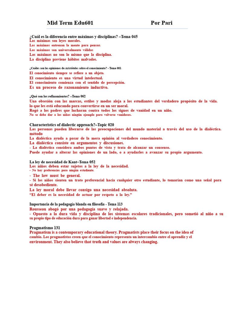 Examen de Medio Término Edu 601 | PDF | Conocimiento | Platón