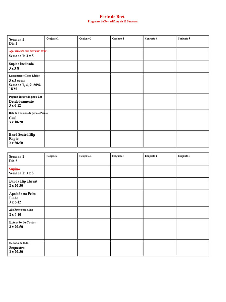 Programa de Powerlifting: 10 Semanas | PDF | Gestão da obesidade | Peso