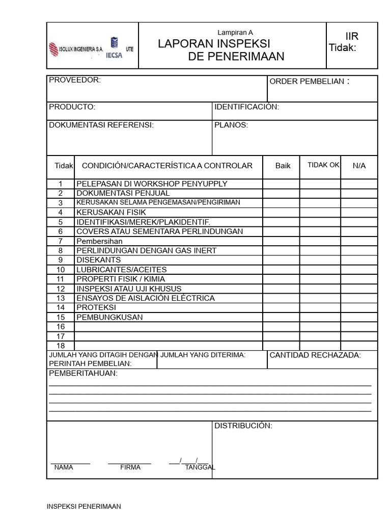 Laporan Inspeksi Penerimaan Barang | PDF