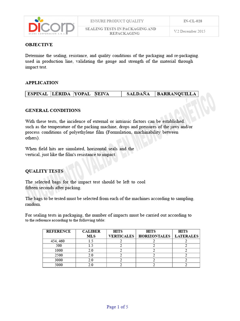 Sealing Tests for Packaging Quality | PDF | Laboratories