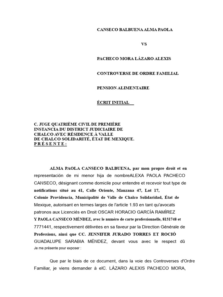 Demande de pension alimentaire pour enfant | PDF | Justice | Crime et ...