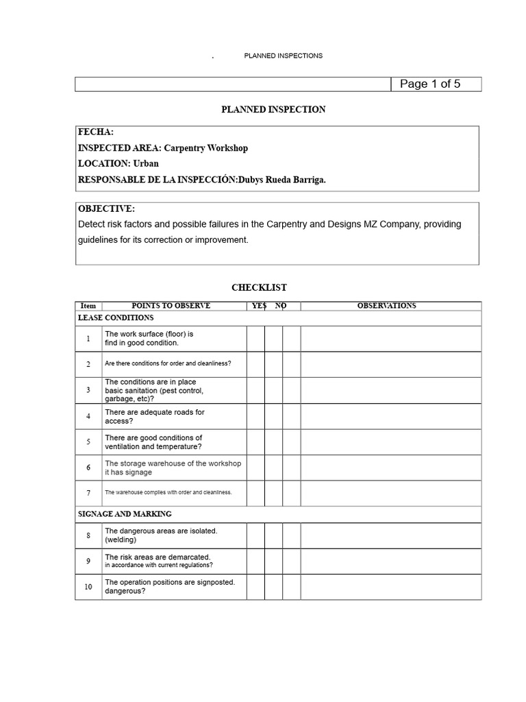Carpentry Workshop Safety Inspection Checklist | PDF | Emergency ...