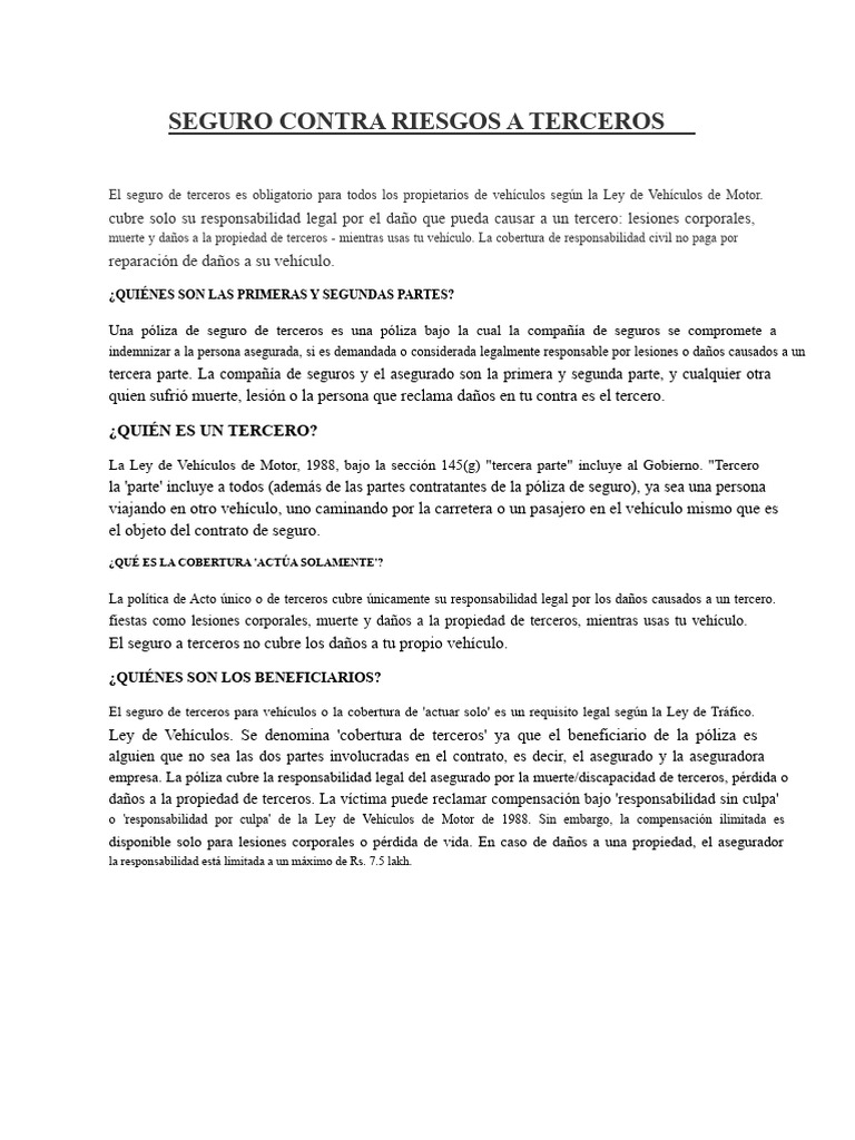 Seguro Contra Riesgos A Terceros | PDF | Póliza de seguros | Seguro