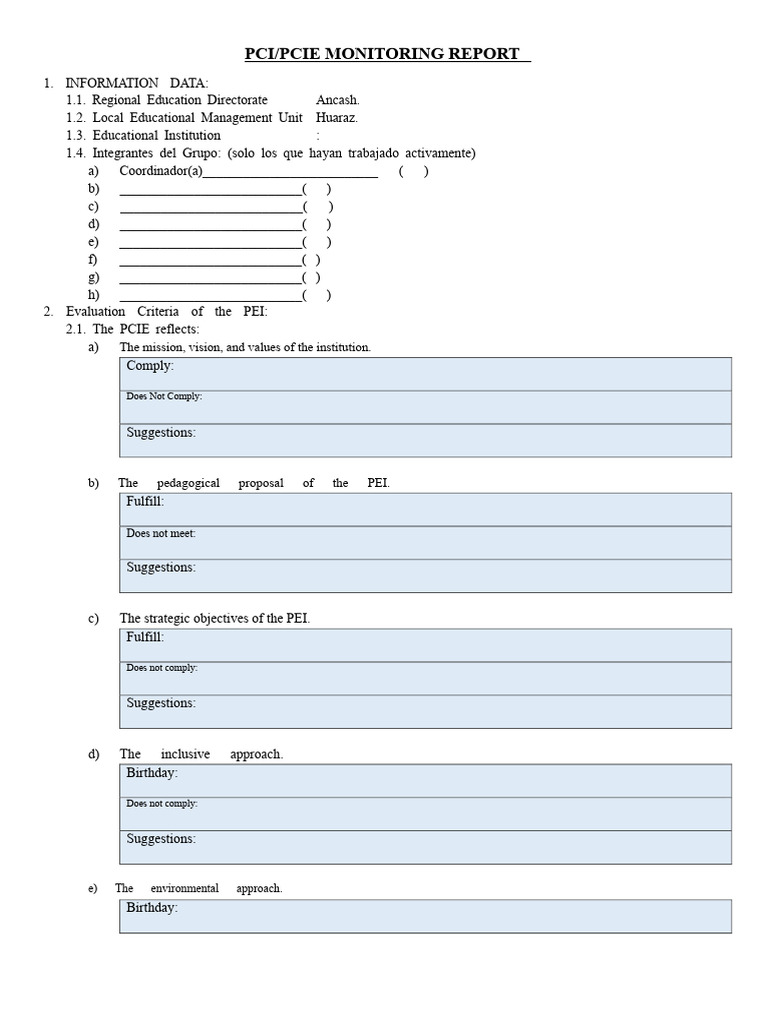 PCI Monitoring Report | PDF | Curriculum | Pedagogy
