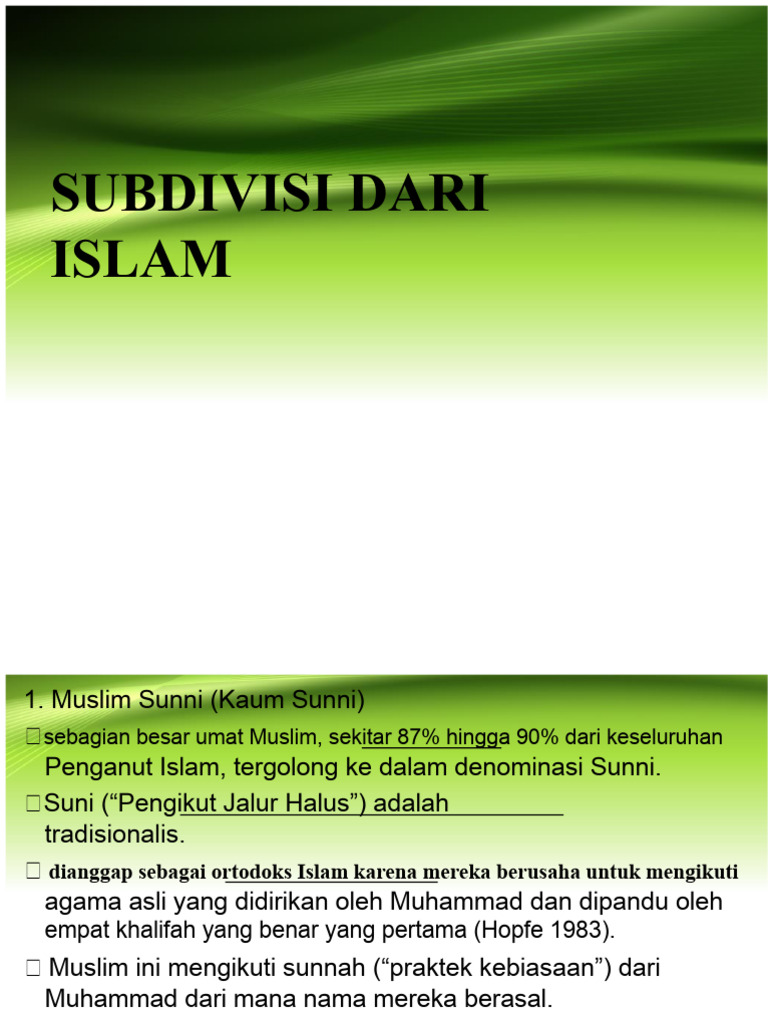 Subdivisi Utama dalam Islam: Sunni, Syiah, Sufi | PDF