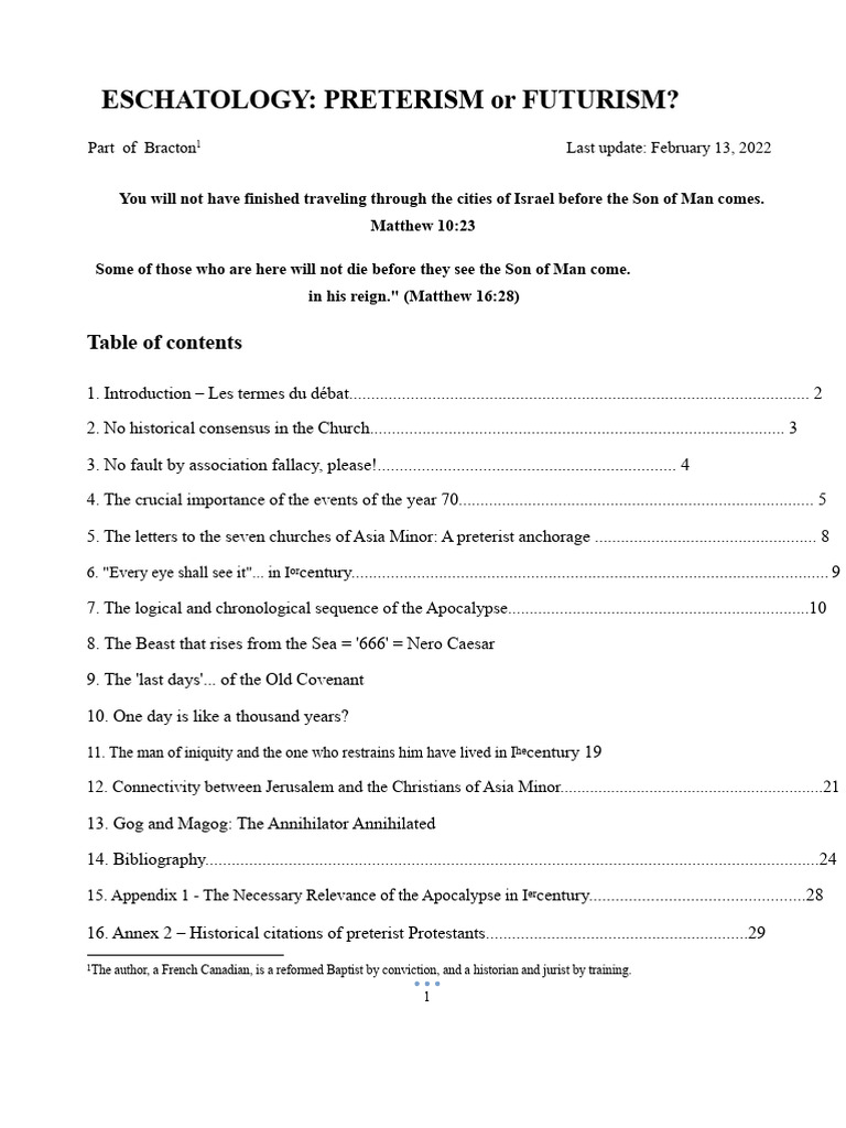 Preterism vs. Futurism in Eschatology | PDF | Jesus | Eschatology