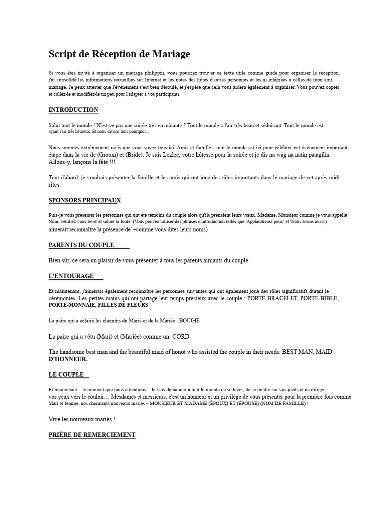 Script de Réception de Mariage Philippin | PDF | Mariage