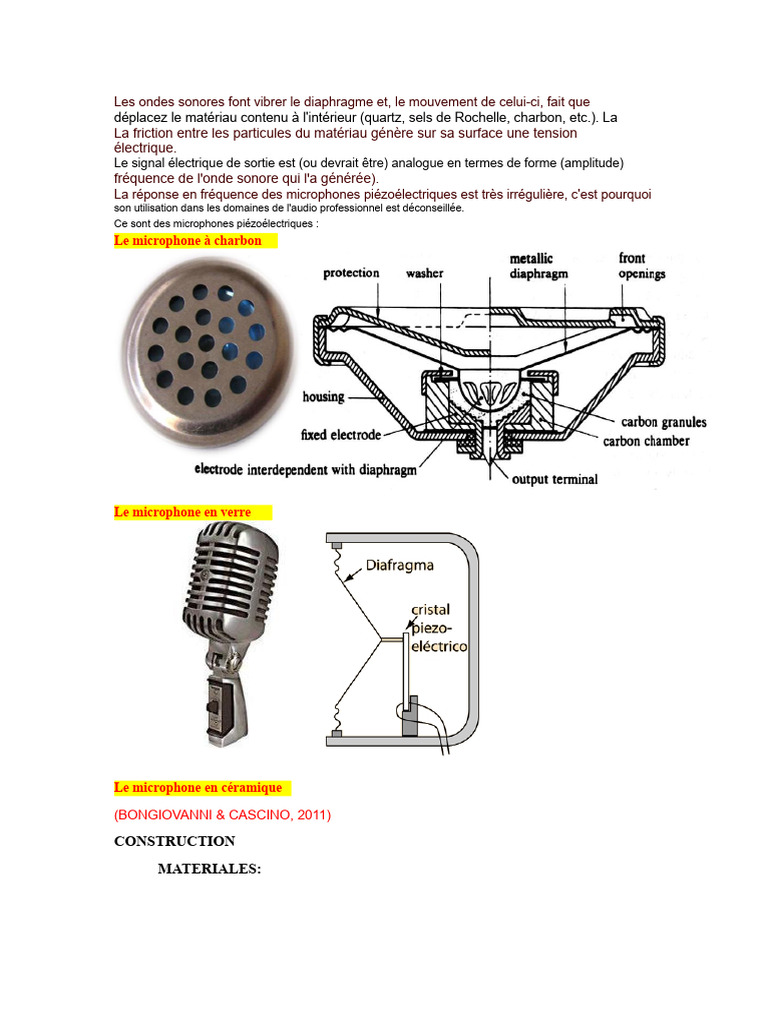 Microphones piézoélectriques : fonctionnement et caractéristiques | PDF ...