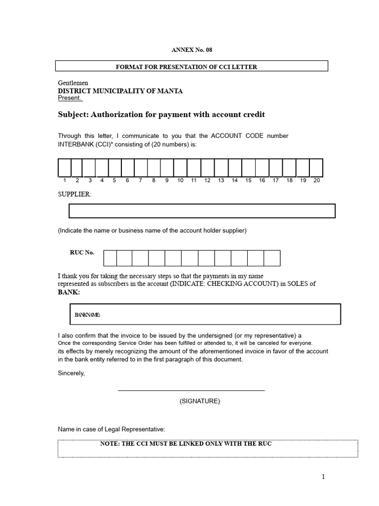 CCI Letter Payment Authorization Format | PDF
