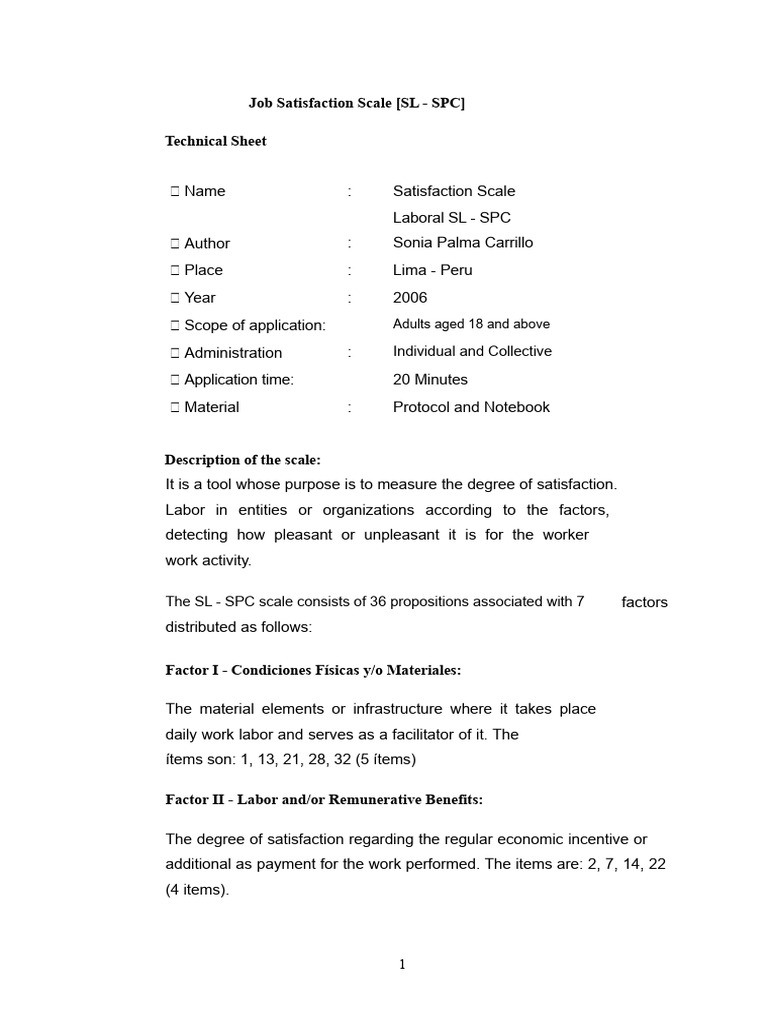 Job Satisfaction Scale Overview | PDF | Job Satisfaction | Validity ...