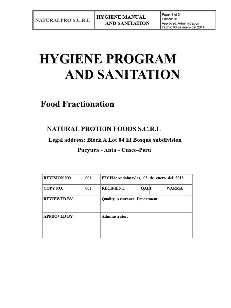 Hygiene and Sanitation Manual Overview | PDF | Hygiene | Sanitation