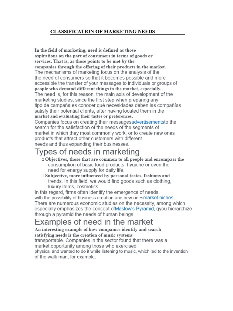 Understanding Marketing Needs Types | PDF | Marketing | Brand