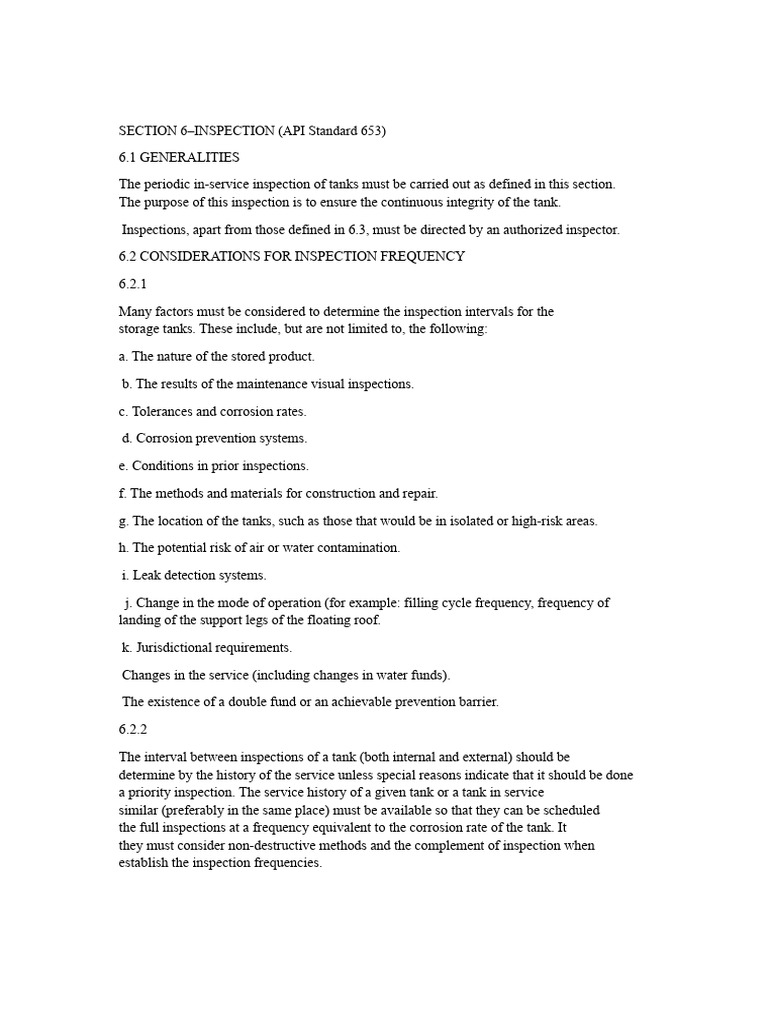Tank Inspection Guidelines (API 653) | PDF | Corrosion | Evaluation