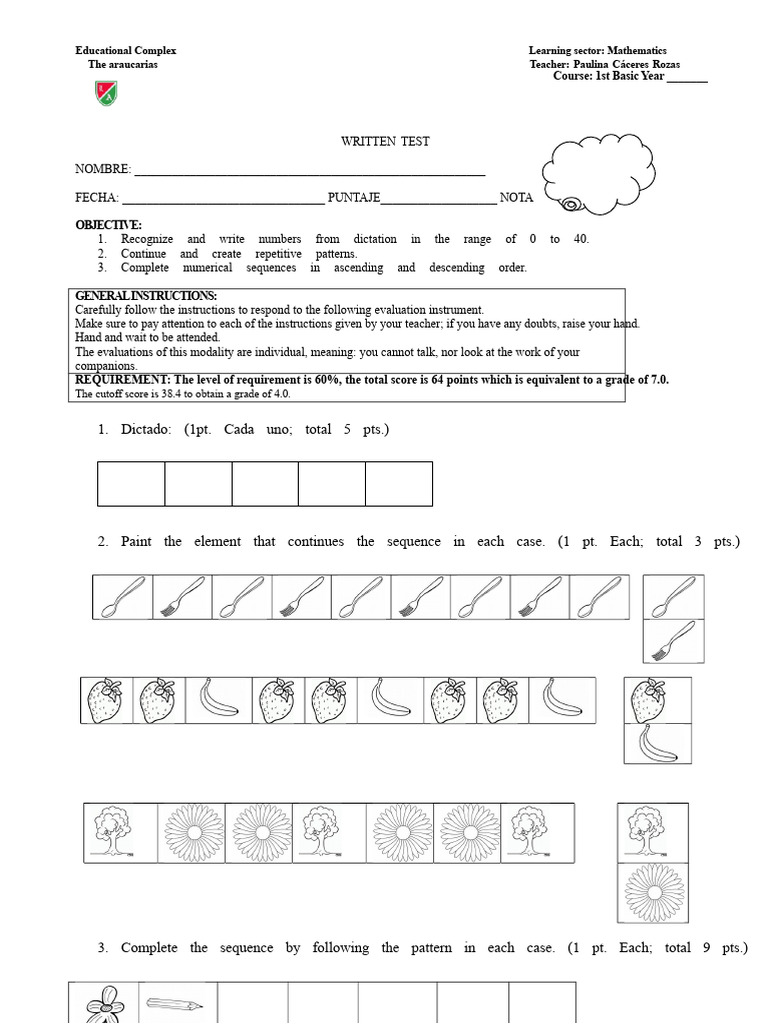 1st Grade Math Written Test Guide | PDF