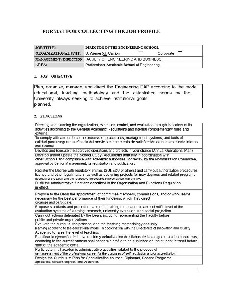 Job Profile Director of The Engineering School (EAP) | PDF | Curriculum ...