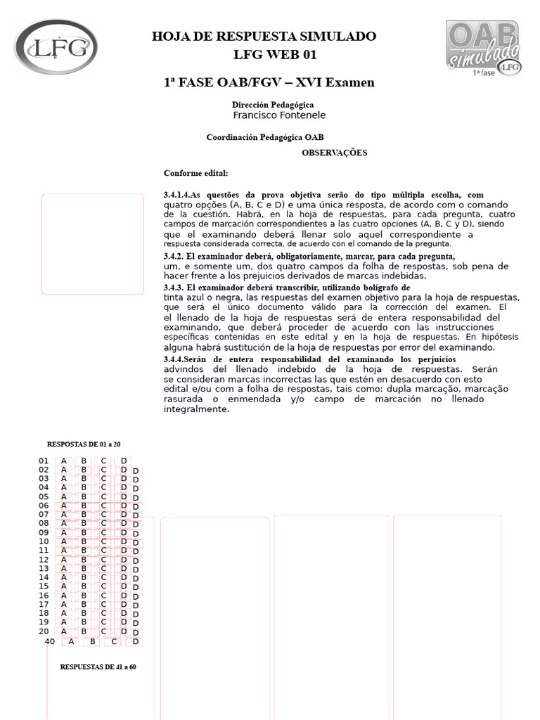 Hoja de Respuestas Examen OAB 2023 | PDF