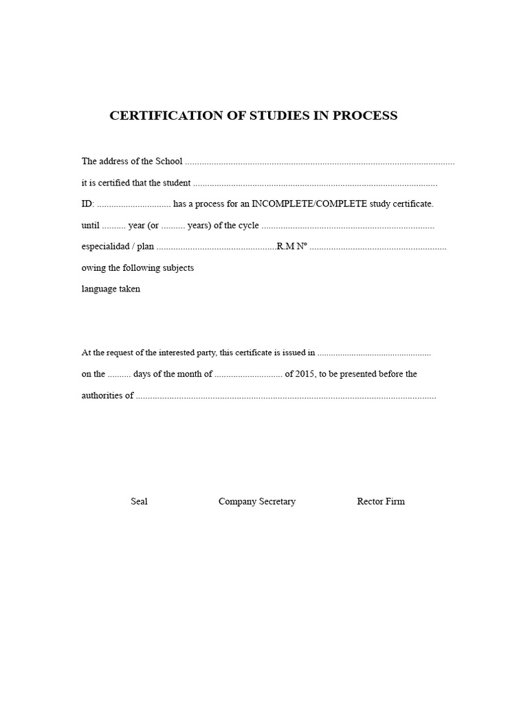 Certification of Incomplete Studies | PDF