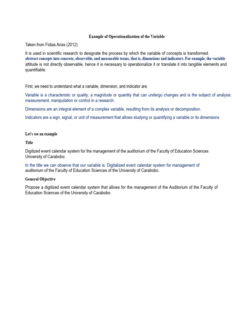 Example of Operationalization of The Variable | PDF | Dimension ...