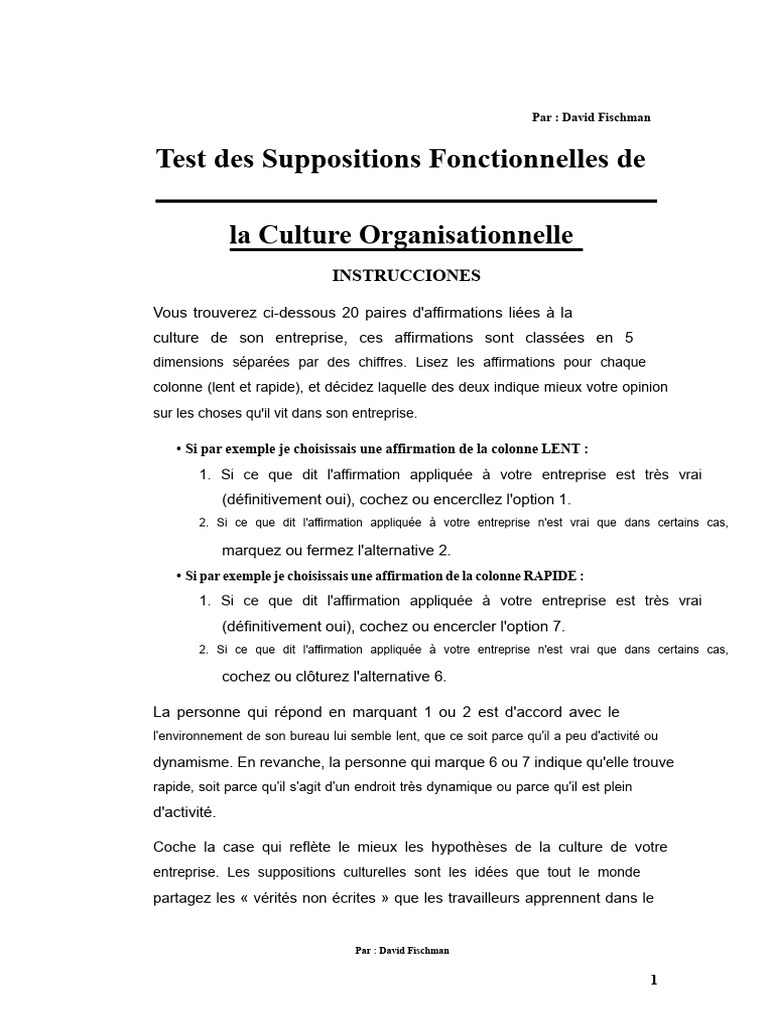 Évaluation de la Culture Organisationnelle | PDF