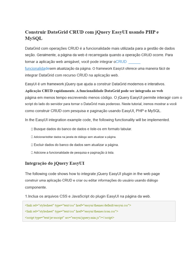 CRUD DataGrid com jQuery EasyUI e PHP | PDF | Rede mundial de ...