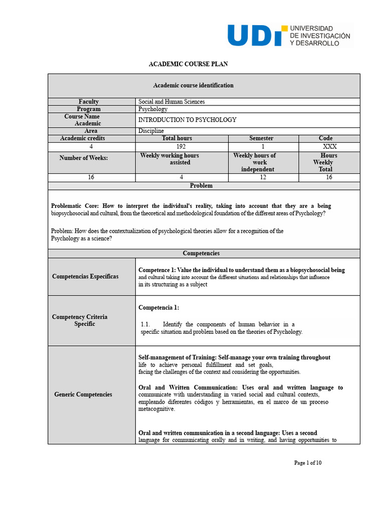 Introduction to Psychology Course Plan | PDF | Psychology | Knowledge