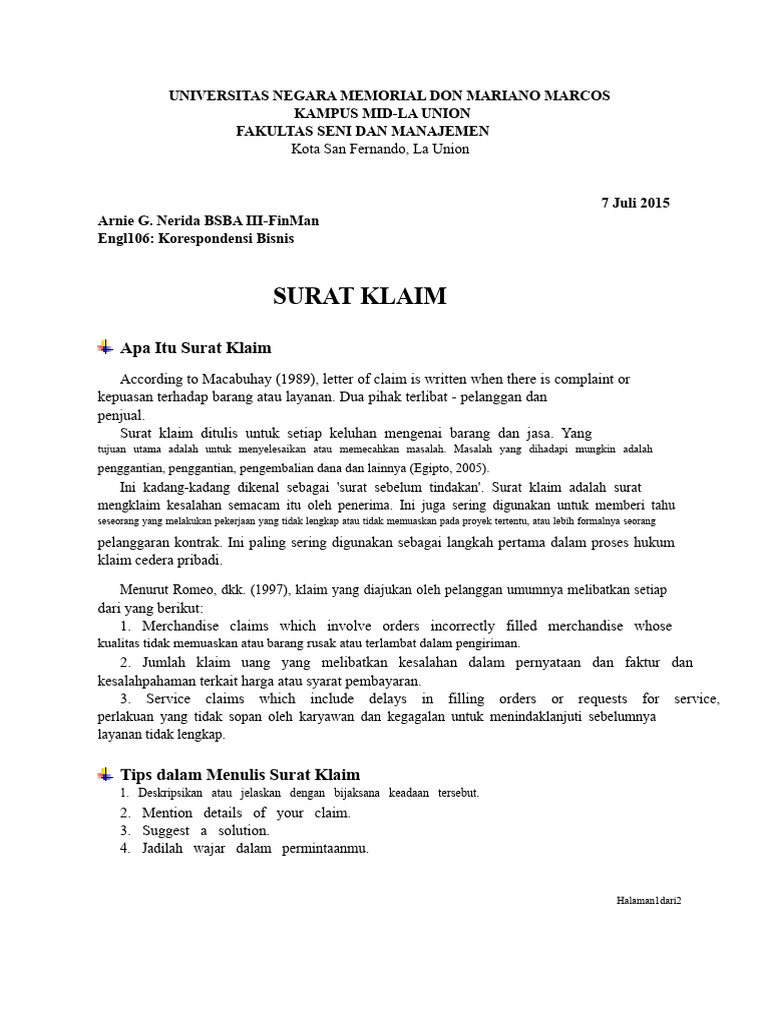 Panduan Menulis Surat Klaim Efektif | PDF