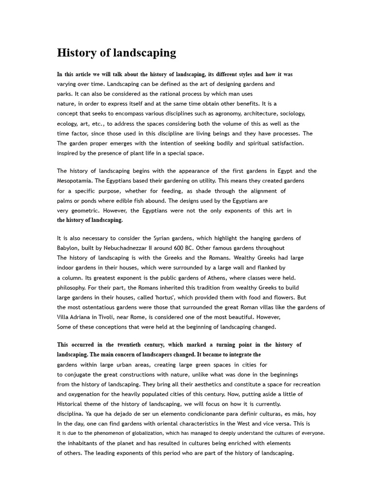 Evolution of Landscaping Through History | PDF | Gardens | Ancient Egypt