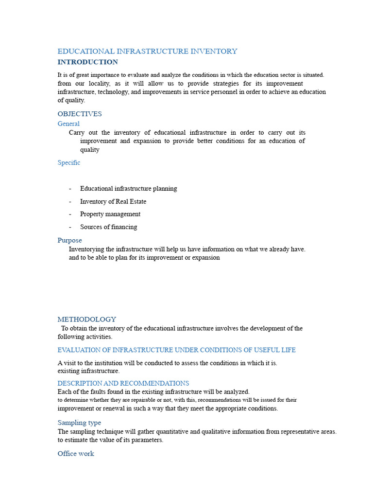 Inventory of Educational Infrastructure | PDF | Evaluation | Methodology