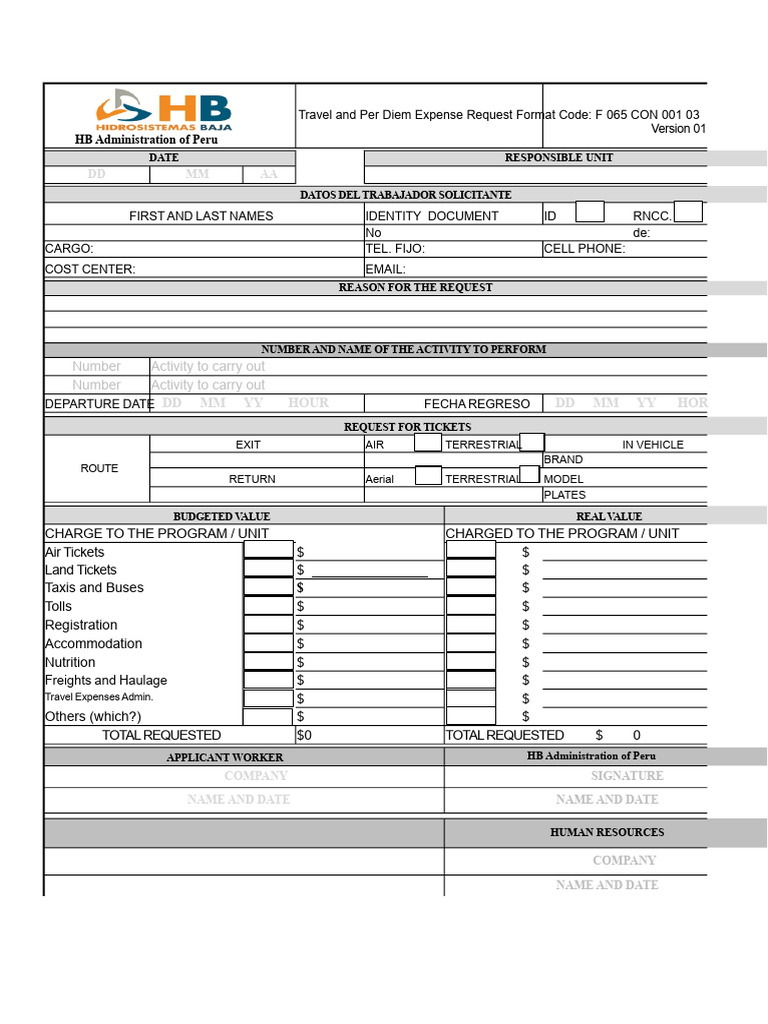 Travel and Per Diem Request Form | PDF | Road Transport | Land Transport