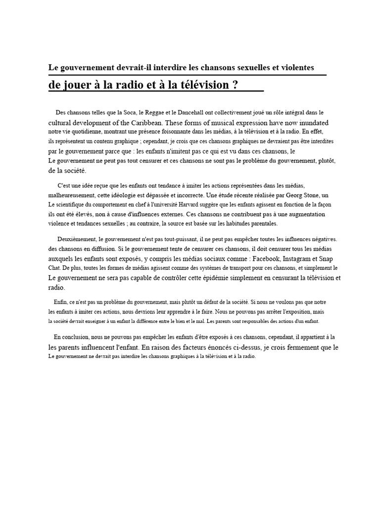 Interdiction des chansons violentes : débat | PDF | Censure ...