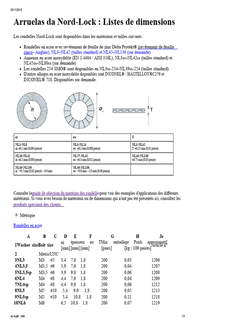 Dimensions des rondelles Nord-Lock | PDF | Acier | Acier inoxydable