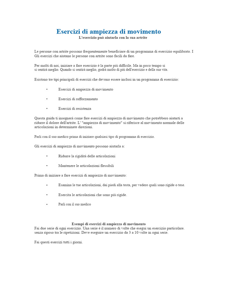 Esercizi Di Ampiezza Di Movimento | PDF