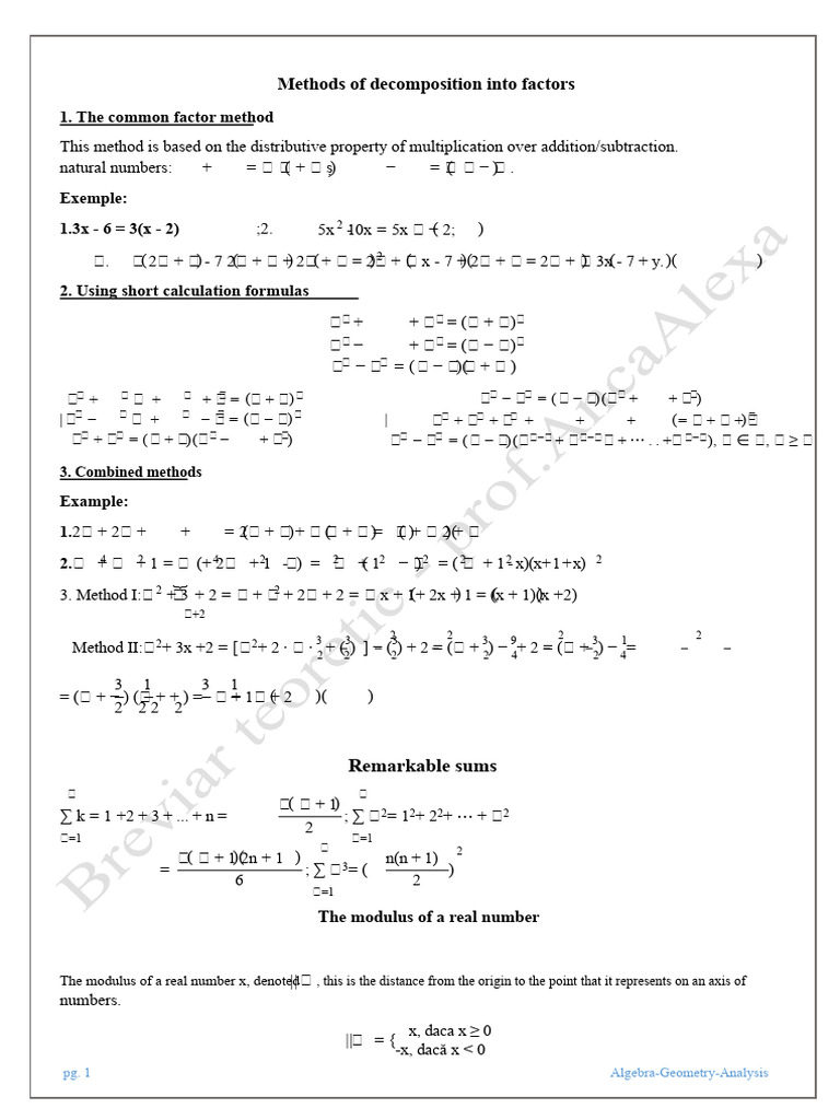 Factor Decomposition Methods in Algebra | PDF | System Of Linear ...