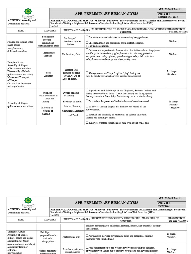 03 - Preliminary Risk Analysis APR Assembly and Disassembly Form PDF ...